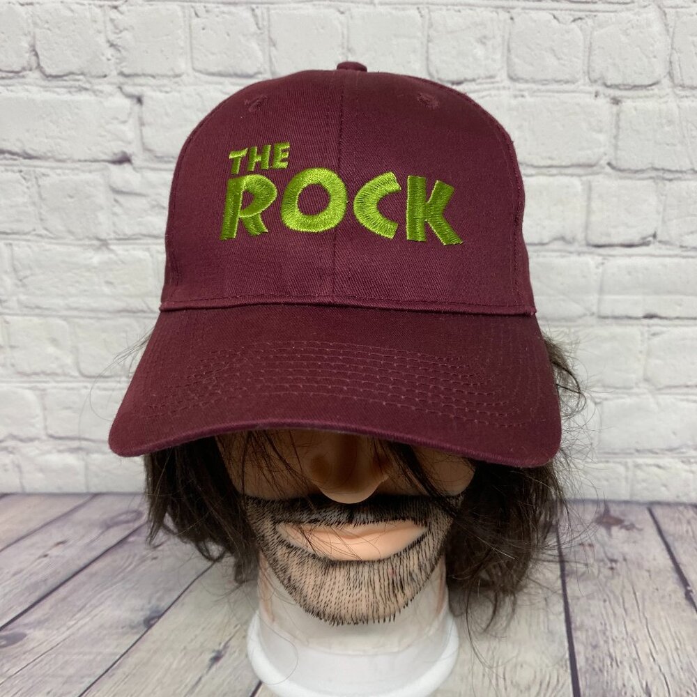 The Rock Burgundy Baseball Hat Cap Strap Back Light weight Embroidered